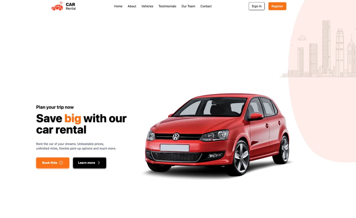 mockup Car Rental Website