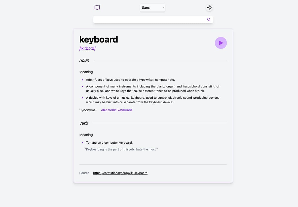 mockup Dictionary App